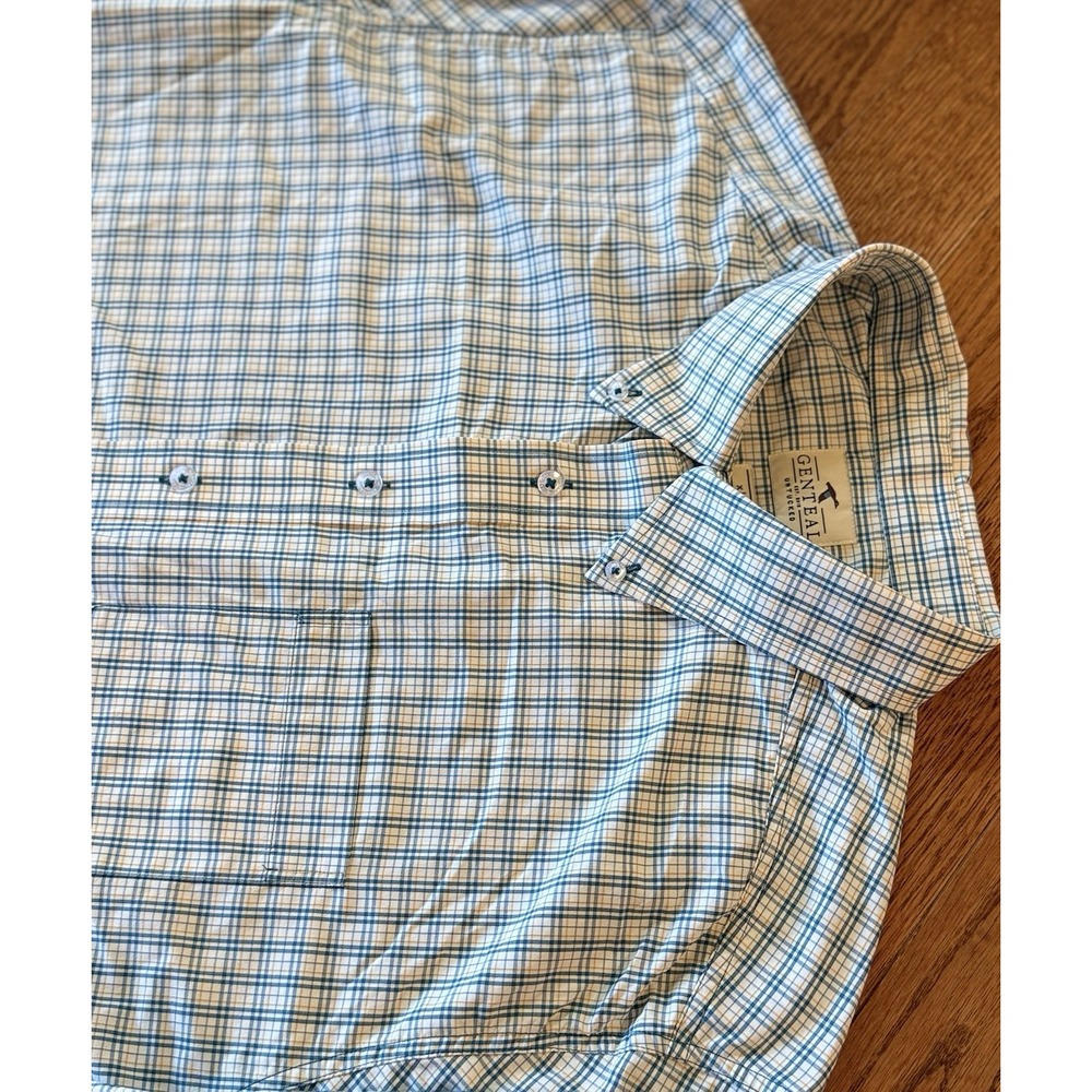 Genteal Untucked Performance Sport Shirt Long Sleeve Blue Yellow Plaid Size XL